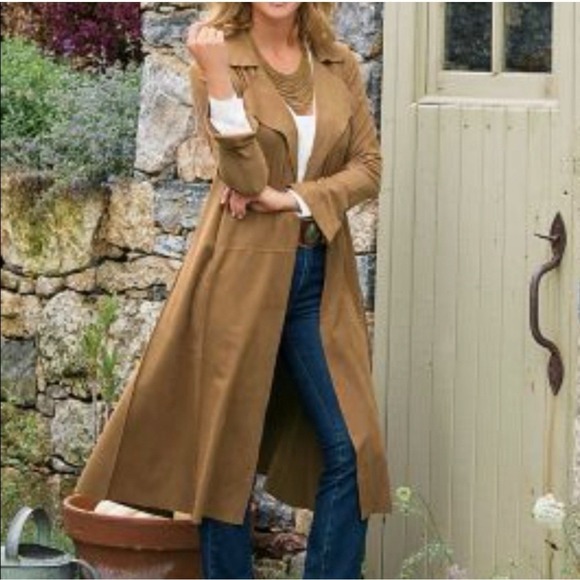 Soft Surroundings Faux Suede Duster Jacket Brown Long Open Front Cardigan SZ XS - Picture 9 of 9